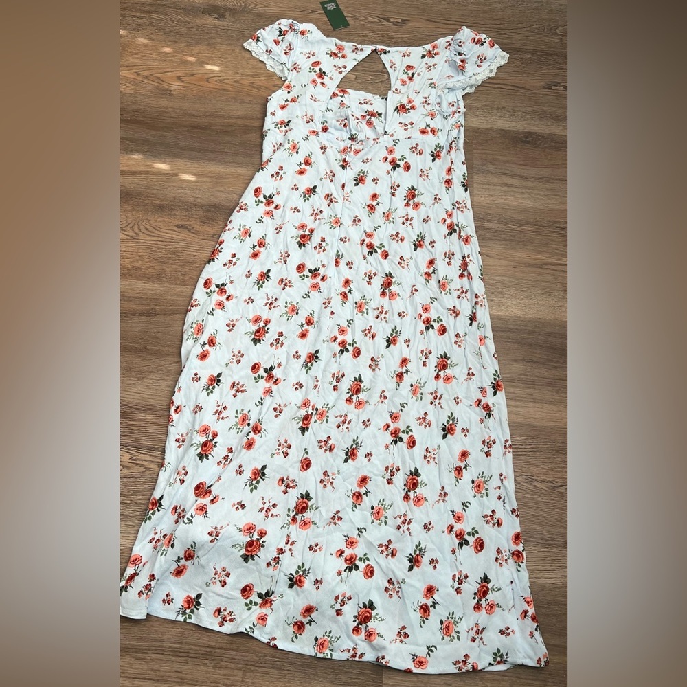 NWT Flutter Cap Sleeve Maxi a-Line Dress Wild Fable Light Blue Floral Large - Picture 4 of 7